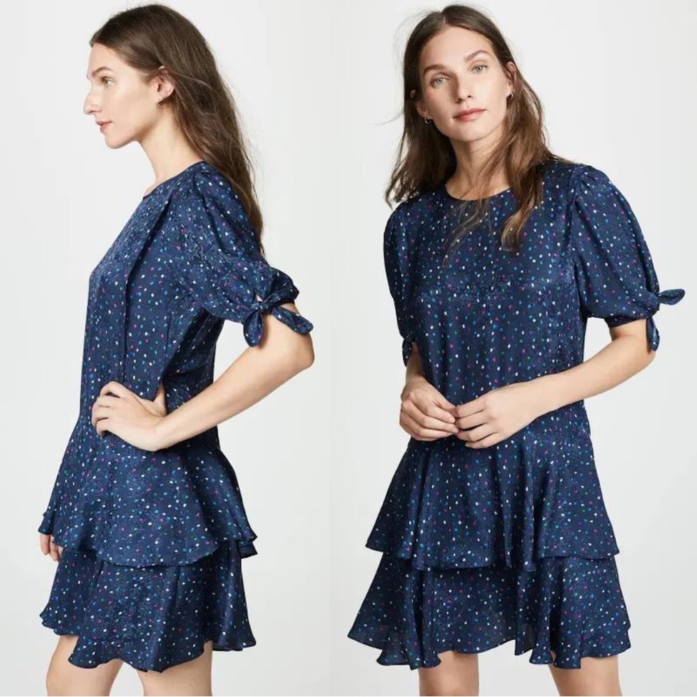 NWT Rebecca Taylor Silk Speckled Dot Navy Party Dress - Size 6